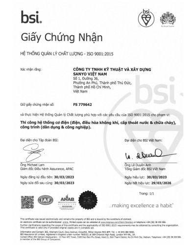 Giấy chứng nhận hệ thống quản lý chất lượng - ISO 9001:2015